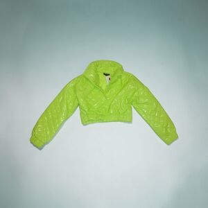 Cropped Neon Green Quilted Puffer Jacket